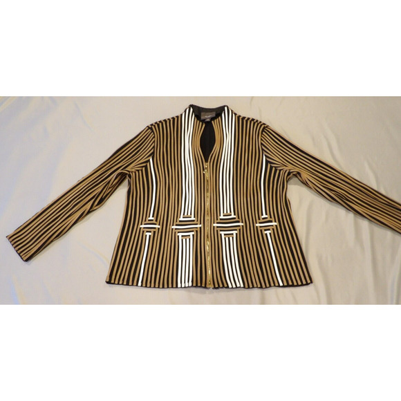 ChicosTravelers 3 XL 16/18 Faux Lines Leather Striped Jacket Brown Black White - Picture 2 of 13